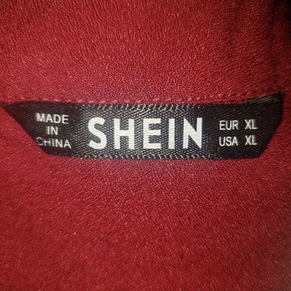 SHEIN Jumpsuit Womens XL Red Ruffle Sleeve Belted Keyhole Back Wide Leg Romper - Picture 6 of 10